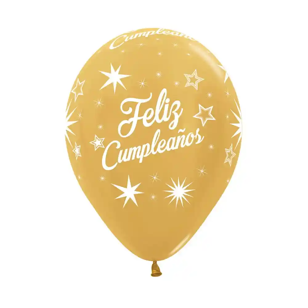 Globos Bombas R-12x12 Latex Redondo Infinity Feliz Cumpleaños Destellos Metal Dorado Marca Sempertex