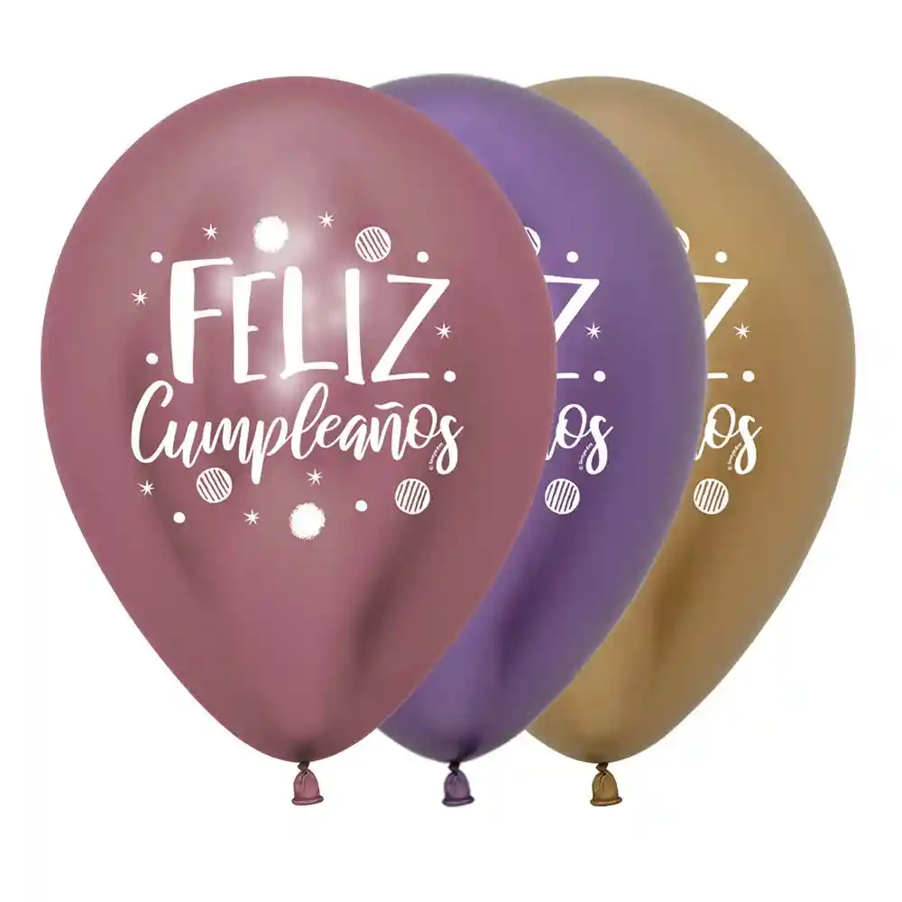 Globos Bombas R-12x12 Latex Redondo 2 Caras Feliz Cumpleaños Fiesta Destellos Reflex Surtido Marca Sempertex