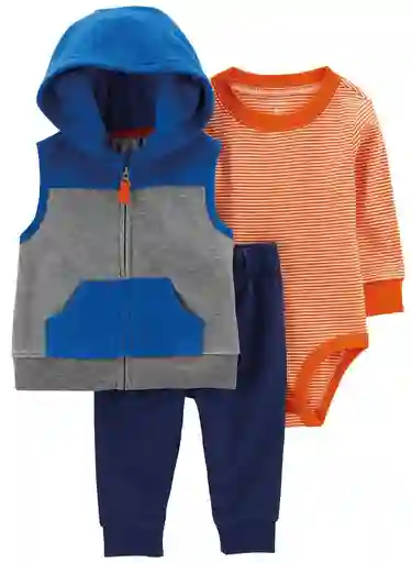 Conjunto 3 Piezas Con Chaleco Body Naranja - Carters / 12 Meses