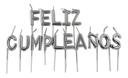 Vela Letras Feliz Cumpleaños Metalizada Plateada