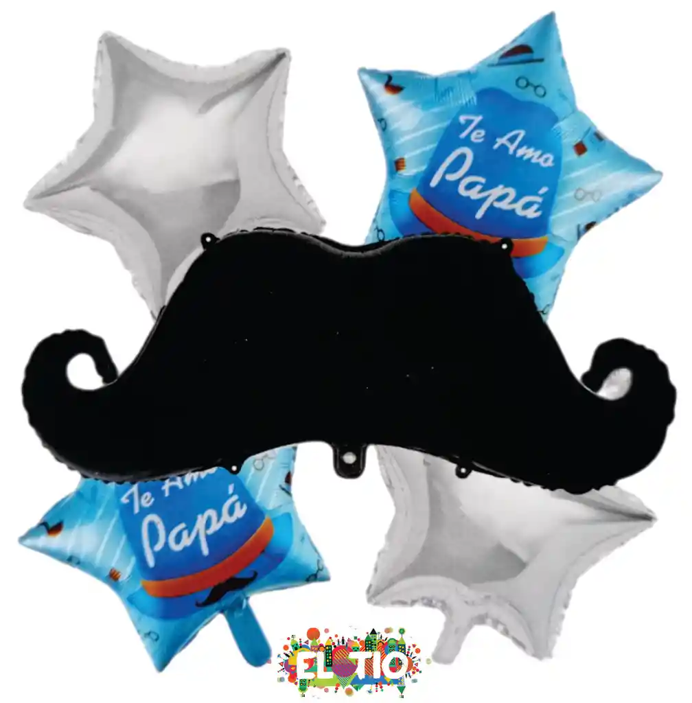 Padre/globo Mostacho Bouquet Te Amo Papa X 5 Und