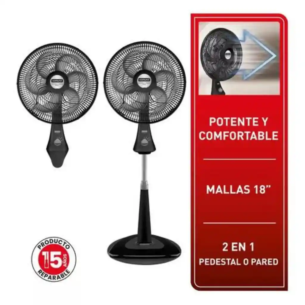 Ventilador 2 En 1 Samurai Confort Maxx Plus Negro 18 Pulgadas