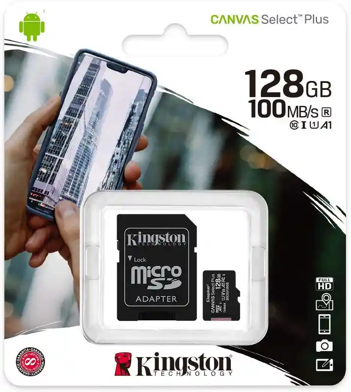 Kingston Tarjeta Microsdxc Canvas Select Plus De 128 Gb | Hasta 100 Mb/s | A1 Clase 10 Uhs-i | Con Adaptador | Sdcs2/128gb