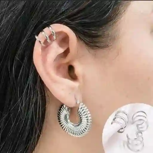 Earcuff Triple Hoop Plateado