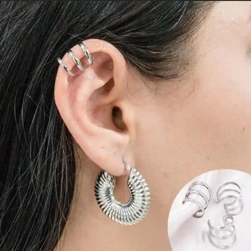 Earcuff Triple Hoop Plateado