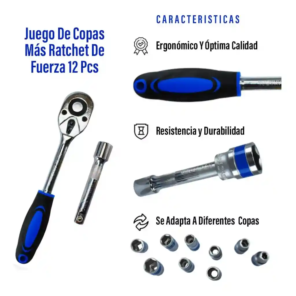 Juego De Copas Más Ratchet De Fuerza 12 Pcs