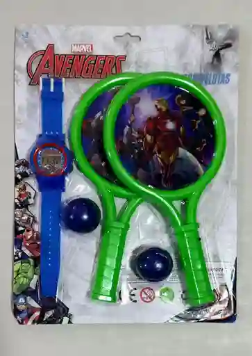 Raquetas + 2 Pimpones + Reloj Avengers