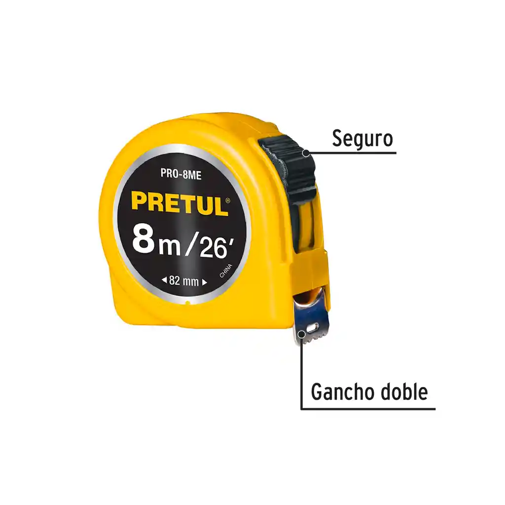 Flexómetro Amarillo 8 M Pretul