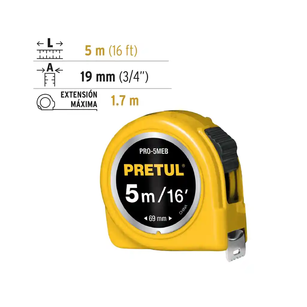 Flexómetro Amarillo 5 M