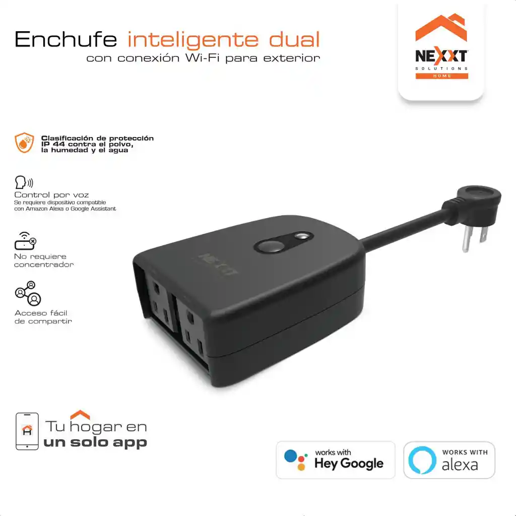 Toma Inteligente Dual Con Wi-fi Para Exterior Nexxt Nhp-o610