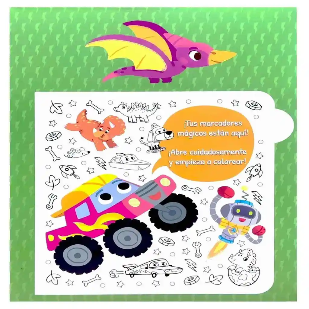 Libro Infantil De Colorear Robots Carreras Dinosaurios Niños