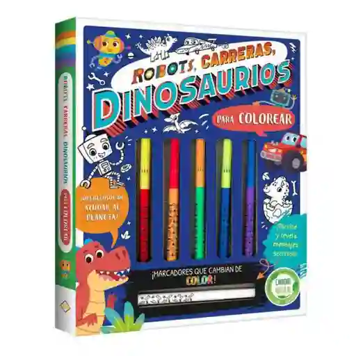 Libro Infantil De Colorear Robots Carreras Dinosaurios Niños