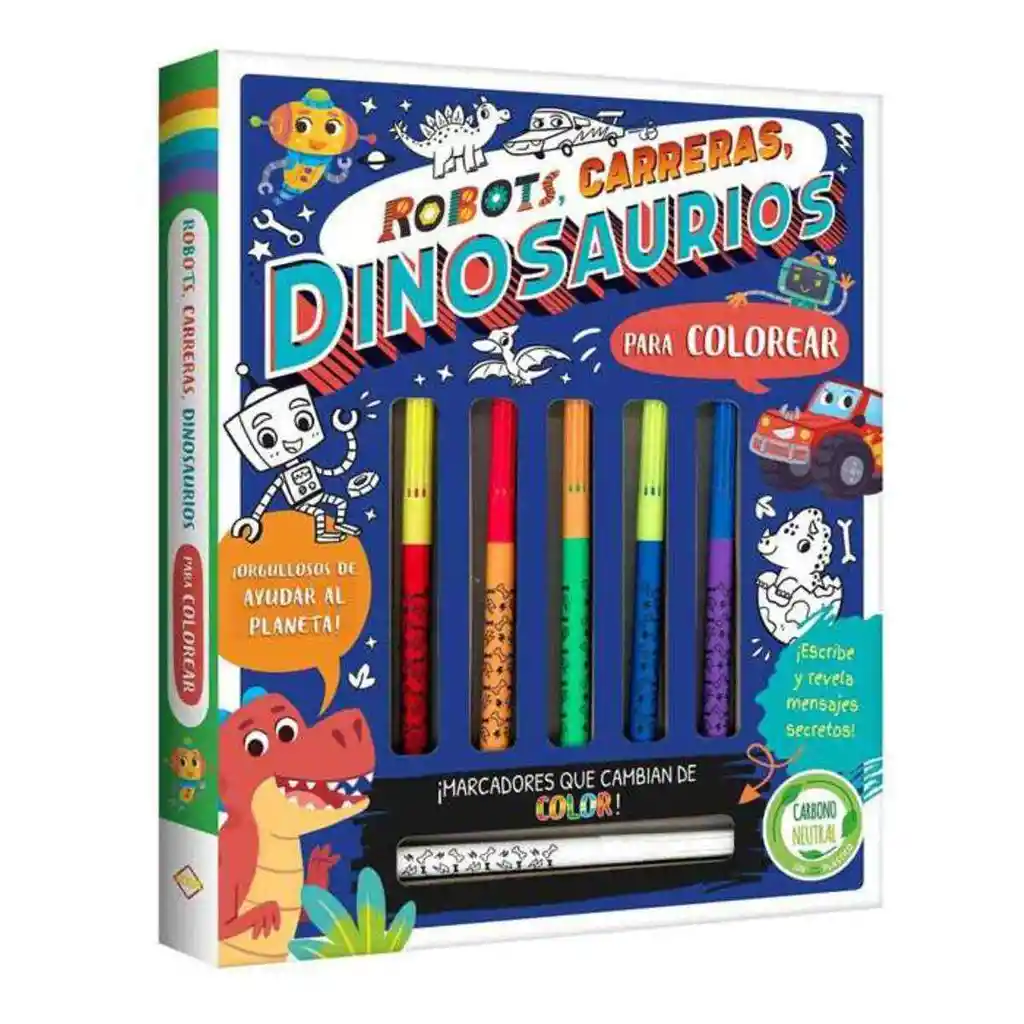 Libro Infantil De Colorear Robots Carreras Dinosaurios Niños