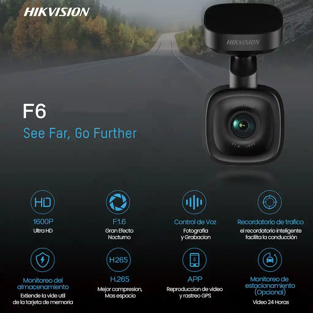 Cámara Para Carro Hikvision Dashcam F6 4mp 2560x1600130°