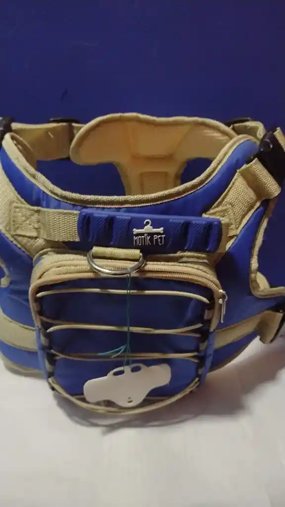 Arnes/ Pechera Tactica Con Bolsillo Para Perros Talla L Color Azul