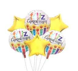 Bouquet Globo Metalizado 6 Piezas Feliz Cumpleaños Estrellas Doradas