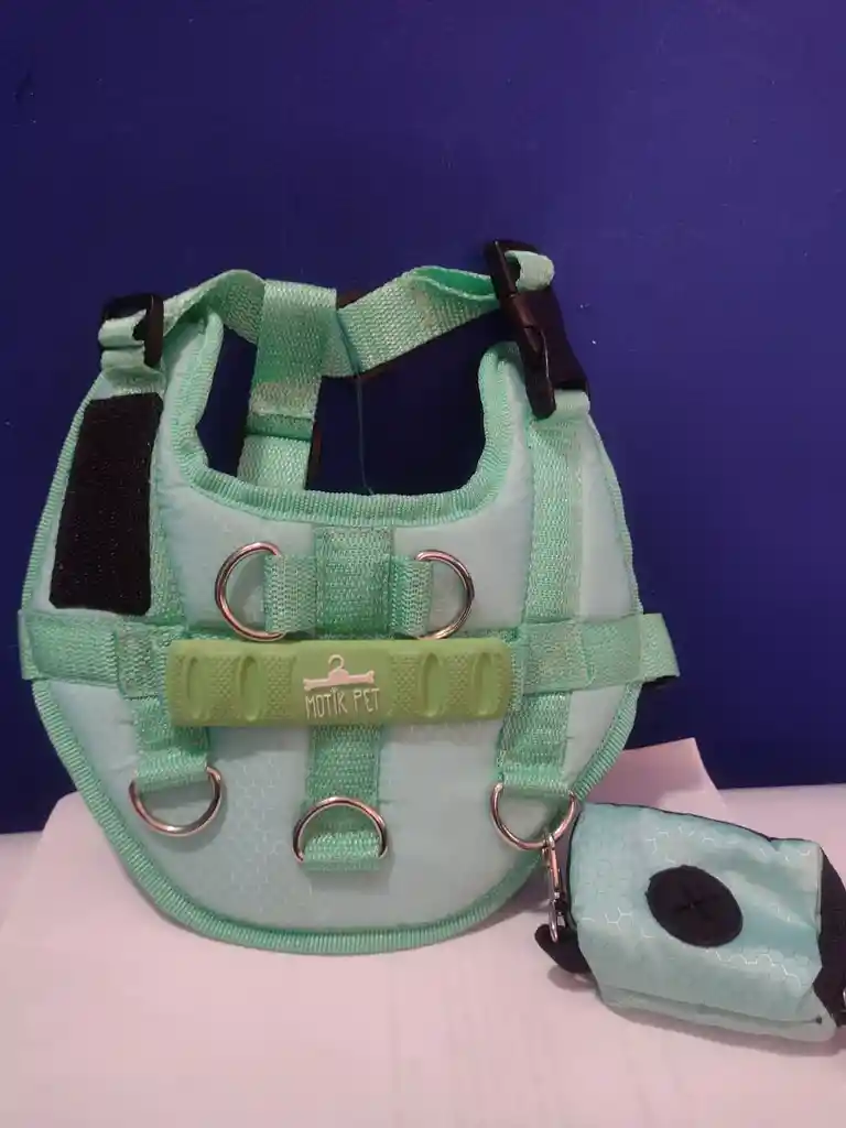 Arnes/ Pechera Para Perros Media Luna Porta Bolsas Talla S Verde Claro