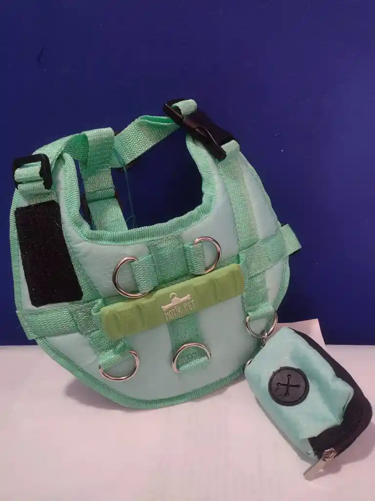 Arnes/ Pechera Para Perros Media Luna Porta Bolsas Talla S Verde Claro