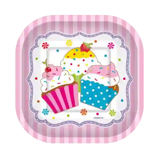 Plato Cuadrado Cupcakes 7´´ (18cm)