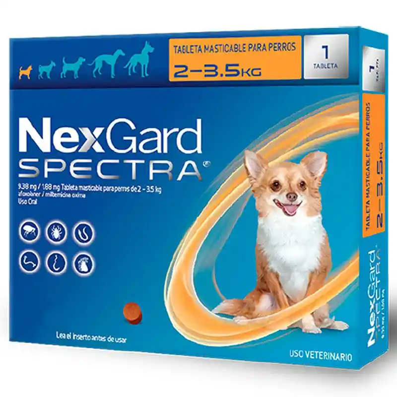 Nexgard Spectra Tableta Masticable 2-3.5kg. Mata Pulgas, Garrapatas,sarna.