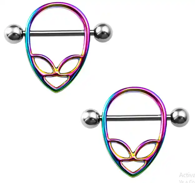 Piercing Pezón X2 - Acero Inoxidable Alien Tornasol