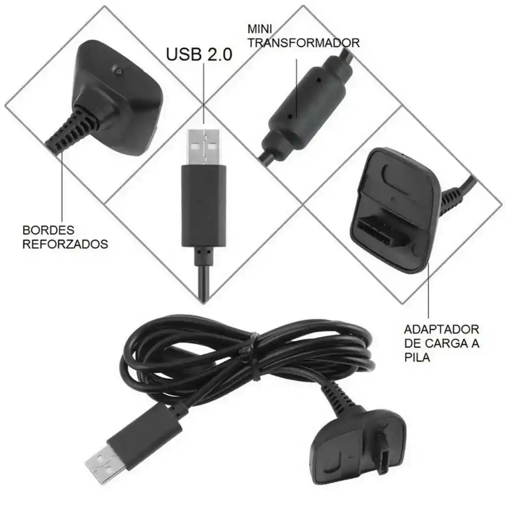 Kit Carga Y Juega Para Control X 360 Cable Y Pila