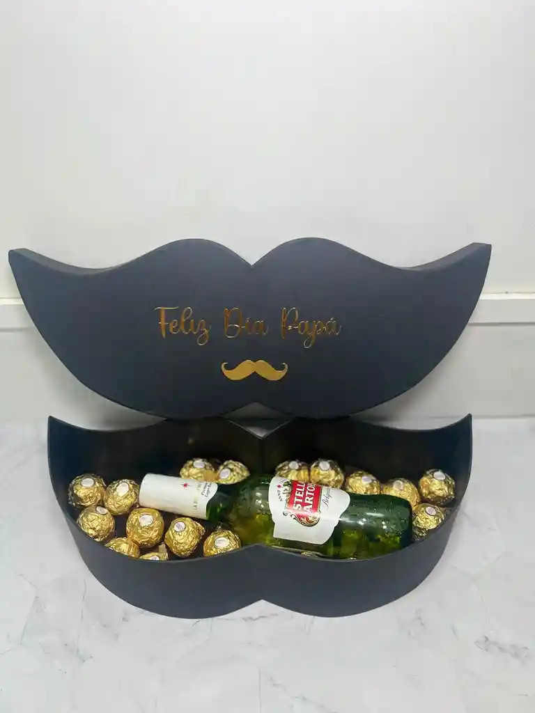 Caja Bigote Hombre Con Cerveza Stella Y Chocolates Ferrero Rocher