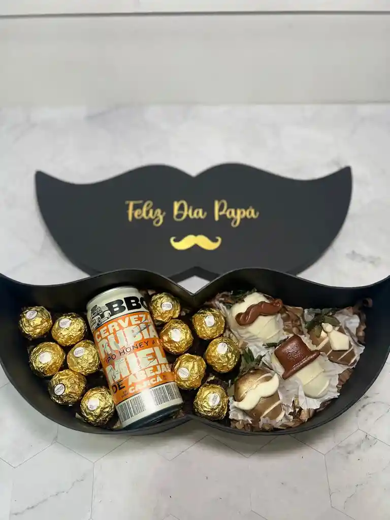 Caja Bigote Hombre Con Cerveza Bbc, Chocolates Ferrero Rocher Y Fresas Con Chocolate