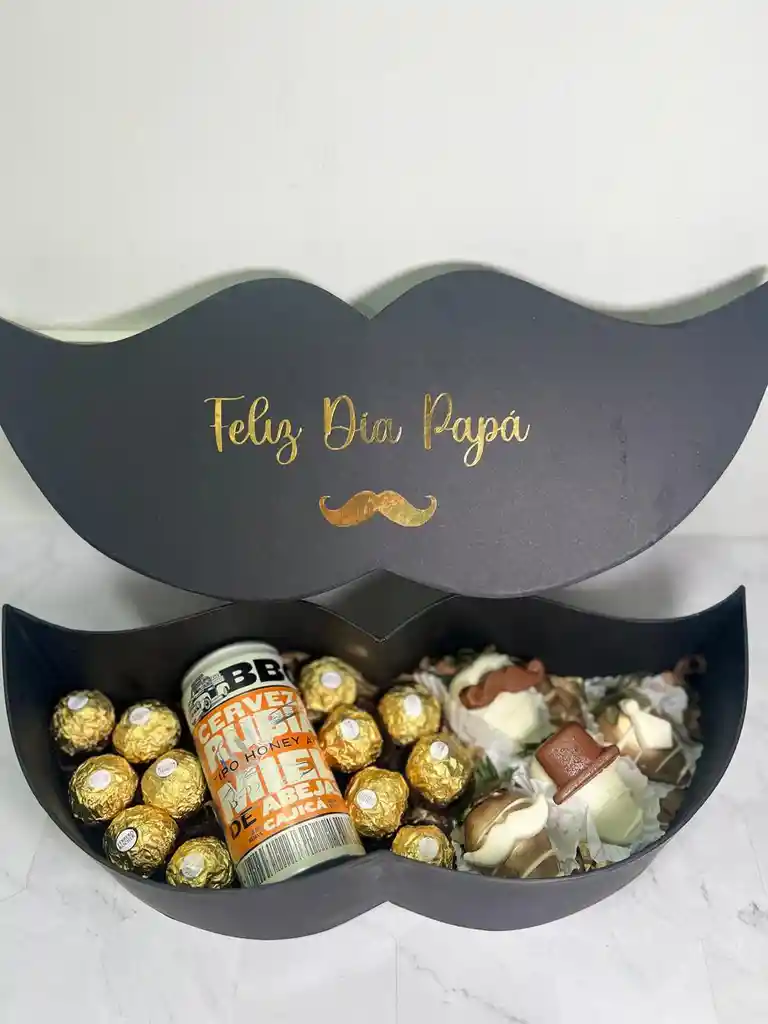 Caja Bigote Hombre Con Cerveza Bbc, Chocolates Ferrero Rocher Y Fresas Con Chocolate