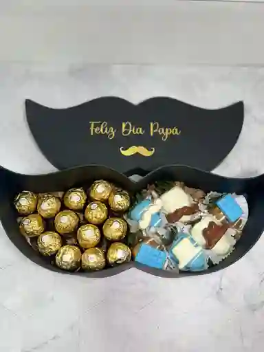 Caja Bigote Hombre Con Chocolates Ferrero Rocher Y Fresas Con Chocolate