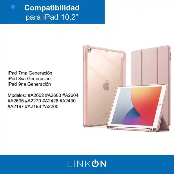 Case Smart Con Espacio Lápiz Ipad Linkon 10.2" Rosado (ipad 9th)