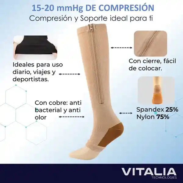 Medias Compresion Cremallera Vitalia Beige Talla S/m X 3