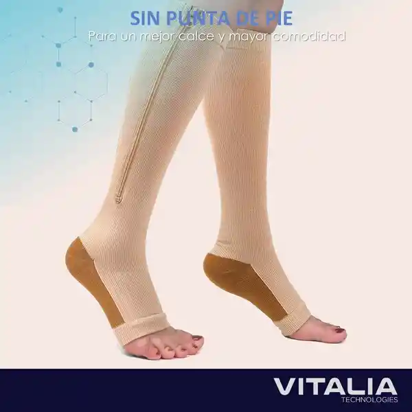 Medias Compresion Cremallera Vitalia Beige Talla S/m X 3