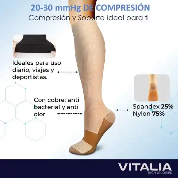 Medias Compresion Vitalia Unisex 20-30 Mmhg Beige Talla S/m X 3