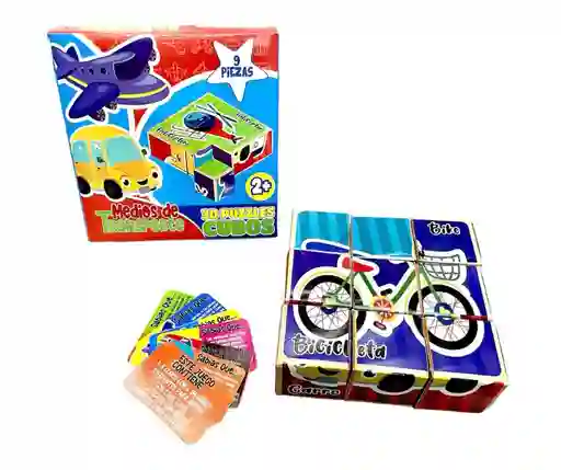 Juego Cubo Puzzle 3d 6en1 Armar Medios Transporte Bilingüe