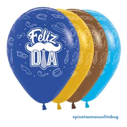 Paquete De Bombas / Globos Estampados Feliz Dia Bigote X 12 Und