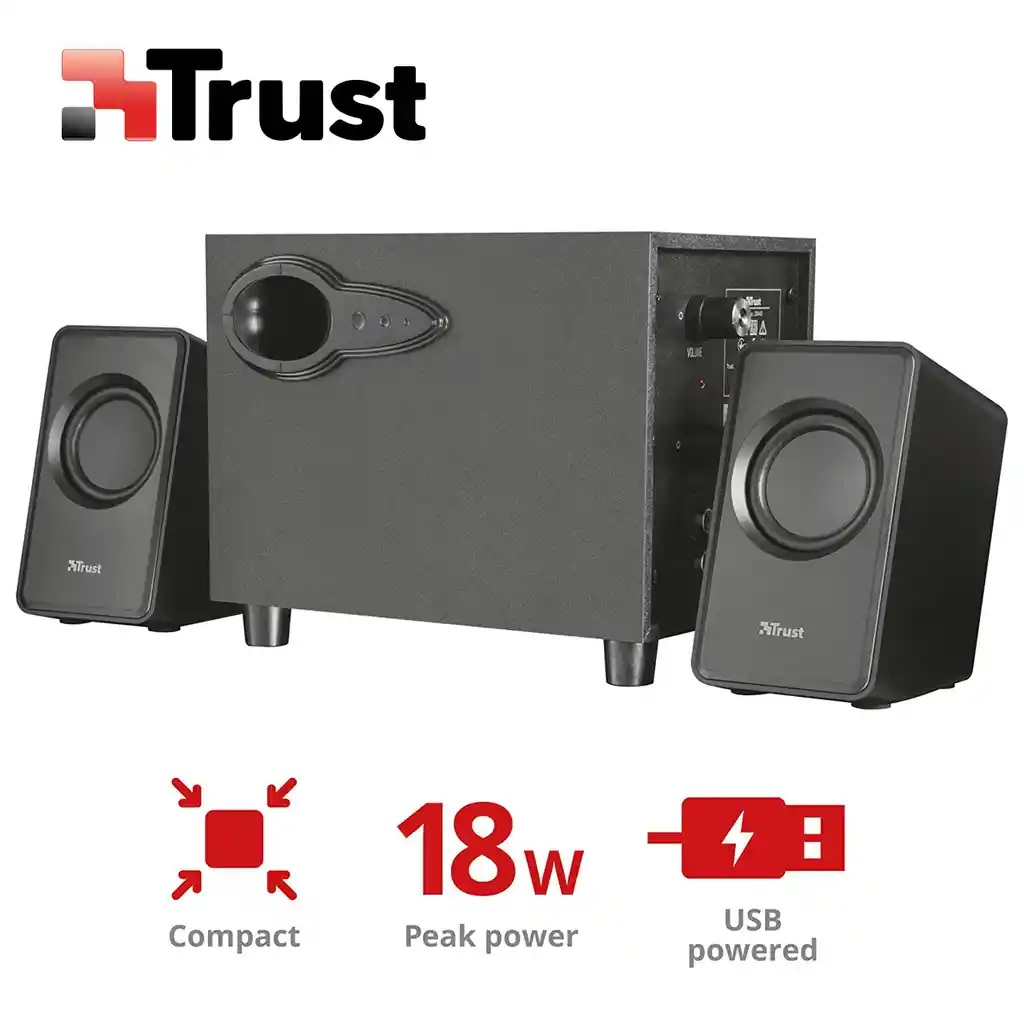 Parlantes 2.1 Trust Avora, Usb Subwoofer Set Diseño Compacto