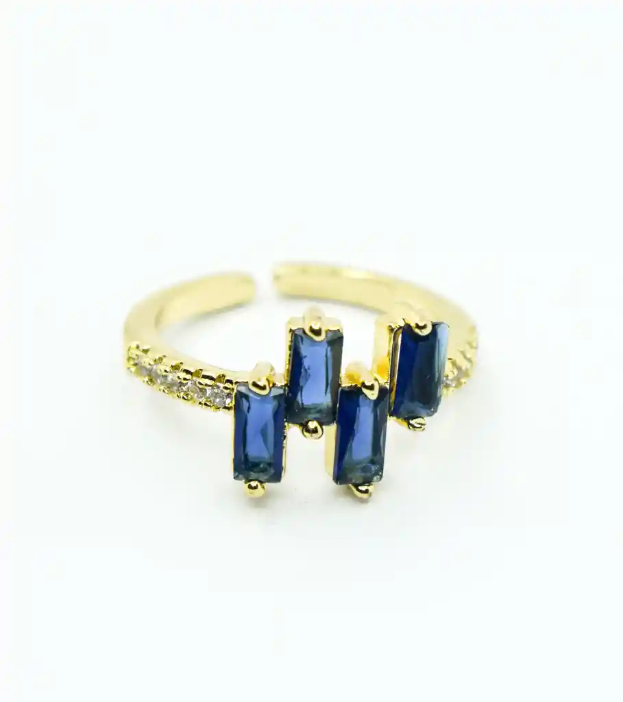 Anillo Dorado Zircones Azul