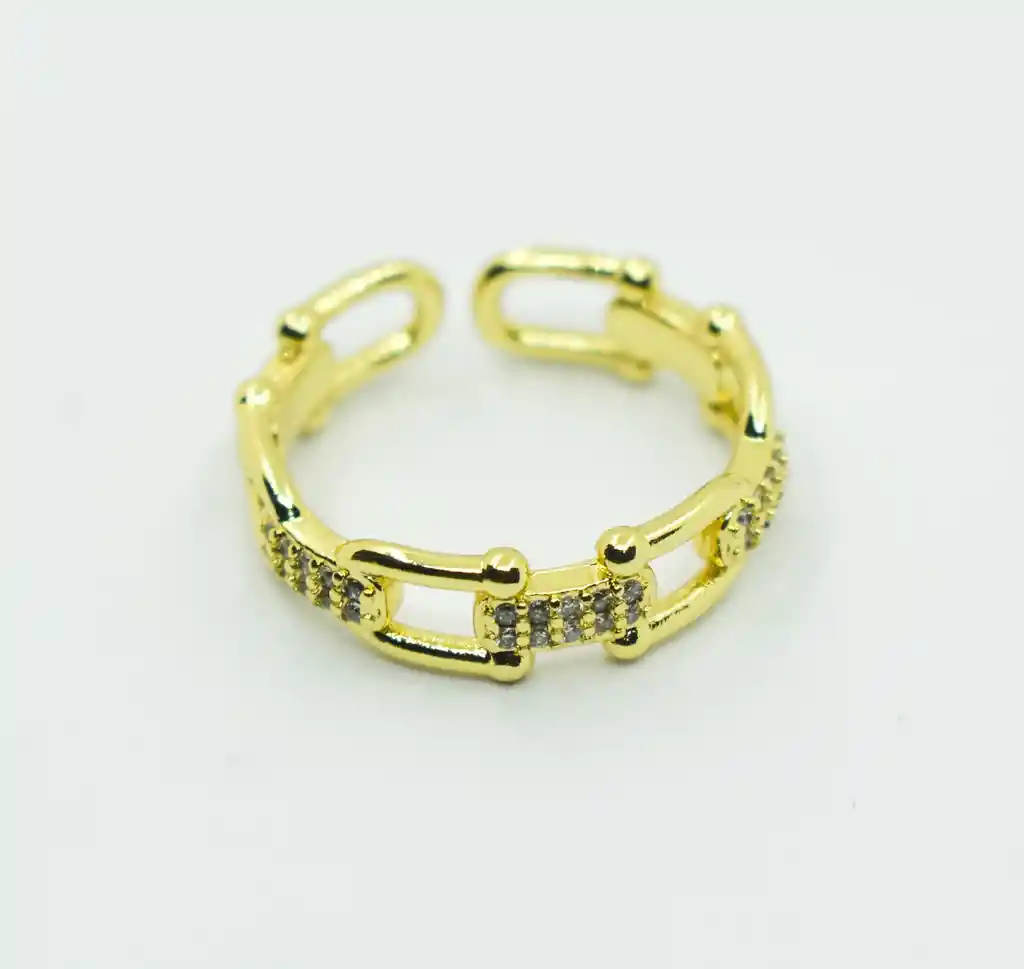 Anillo Dorado Cadena Con Brillo
