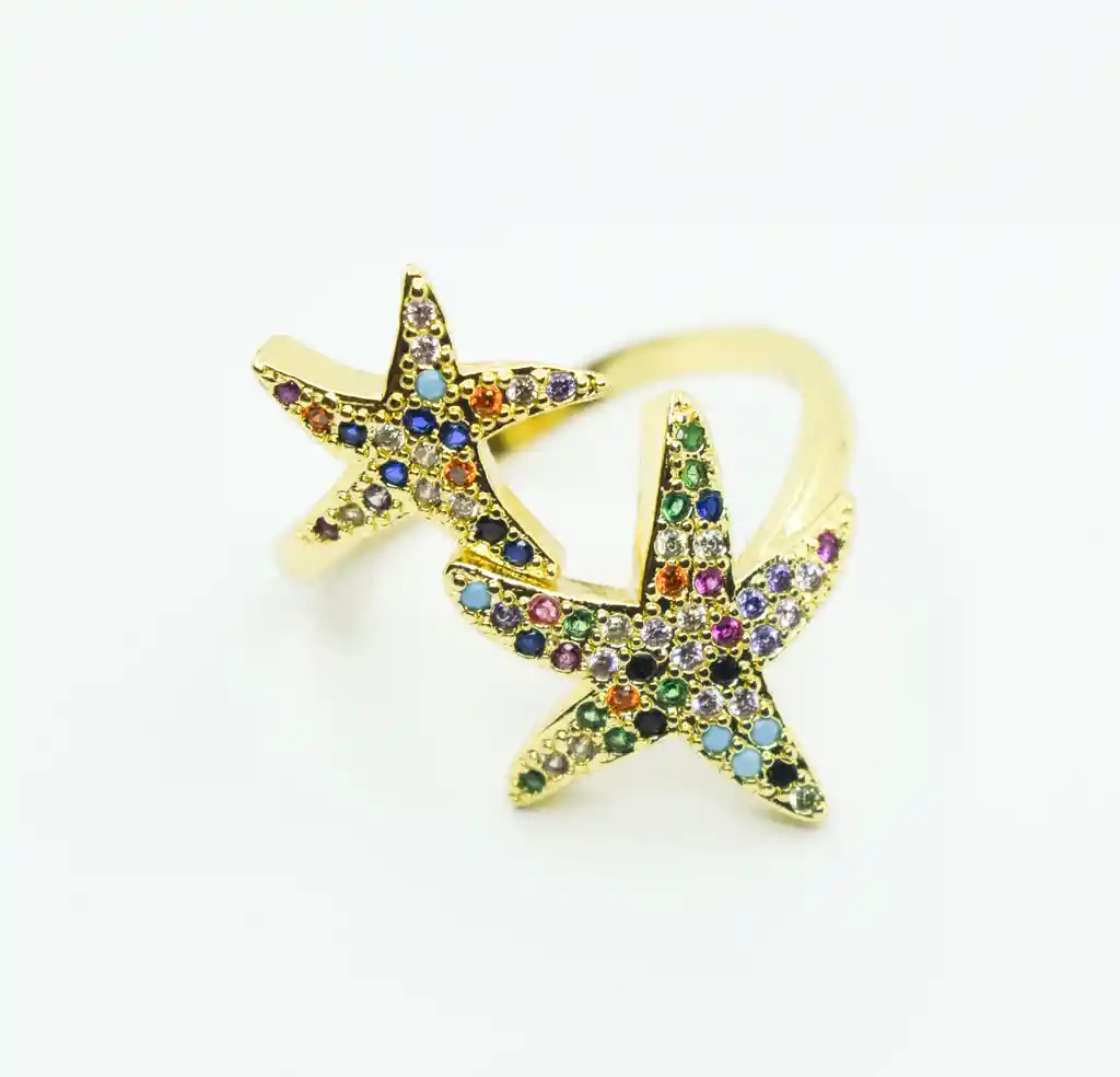 Anillo Dorado Estrellas De Colores