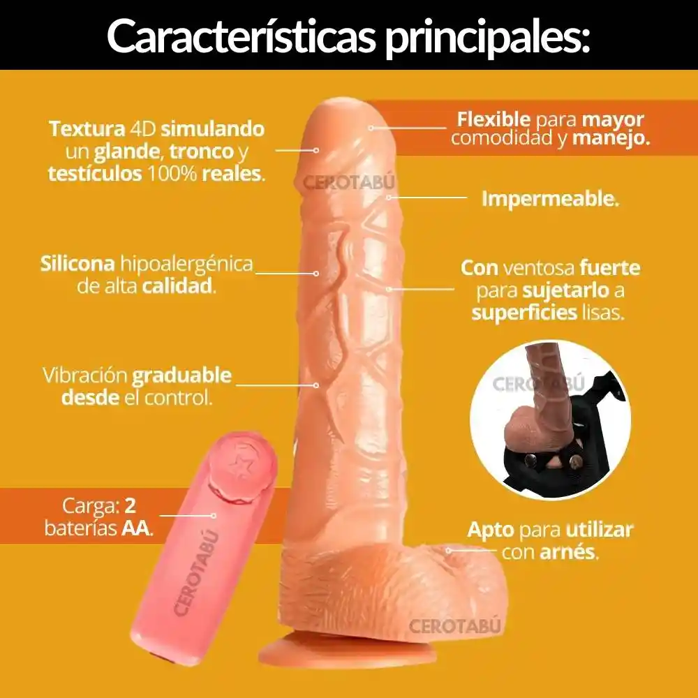 Dildo Vibrador Graduable Consolador Realista 14 Cm Adherente