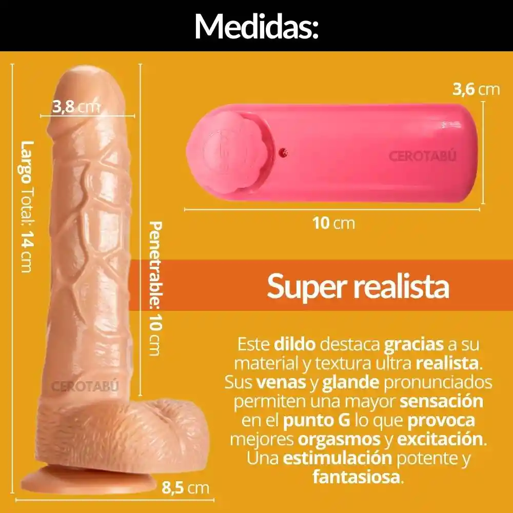 Dildo Vibrador Graduable Consolador Realista 14 Cm Adherente