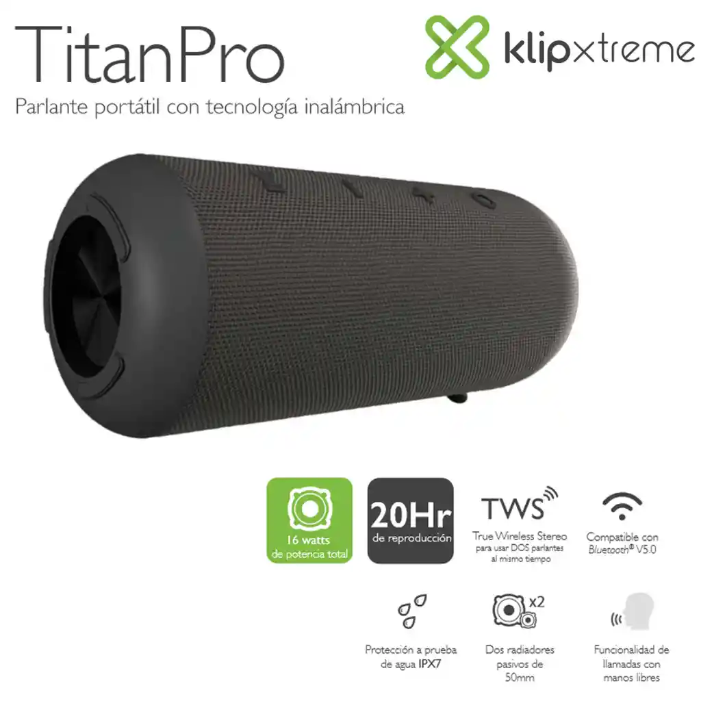 Parlante Impermeable Klip Xtreme Kbs-300 Titan Pro, Bt / Blk