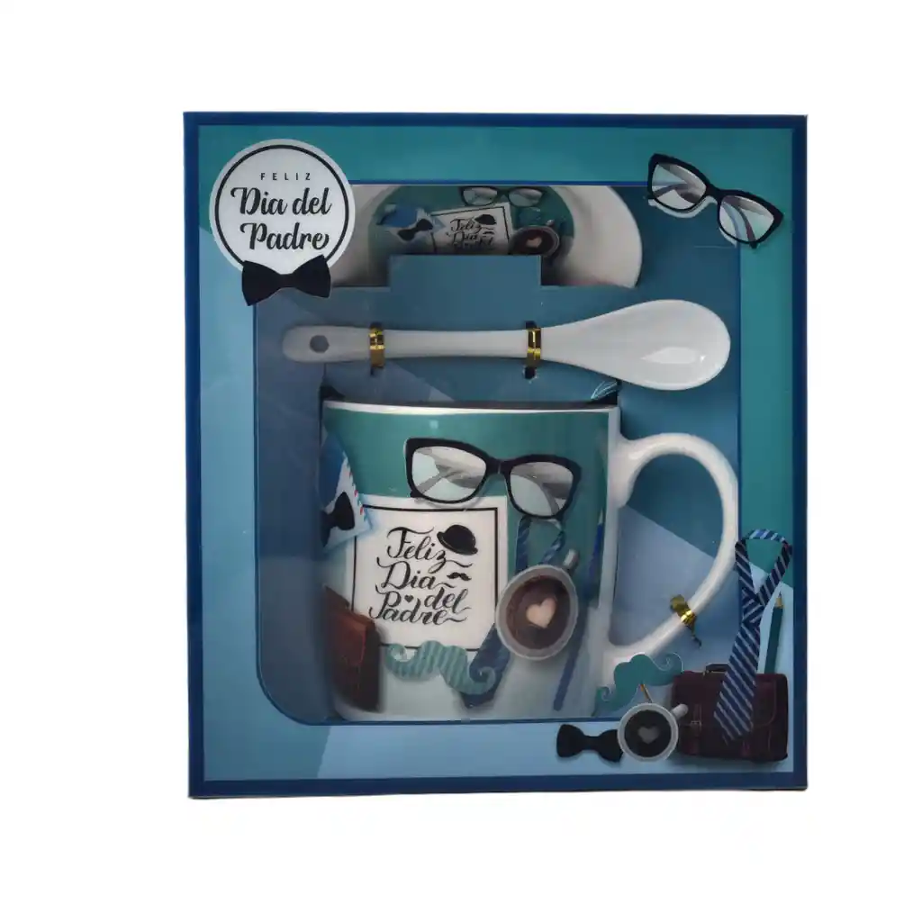 Mug Ceramica Pocillo Dia Del Padre Con Plato Y Cuchara