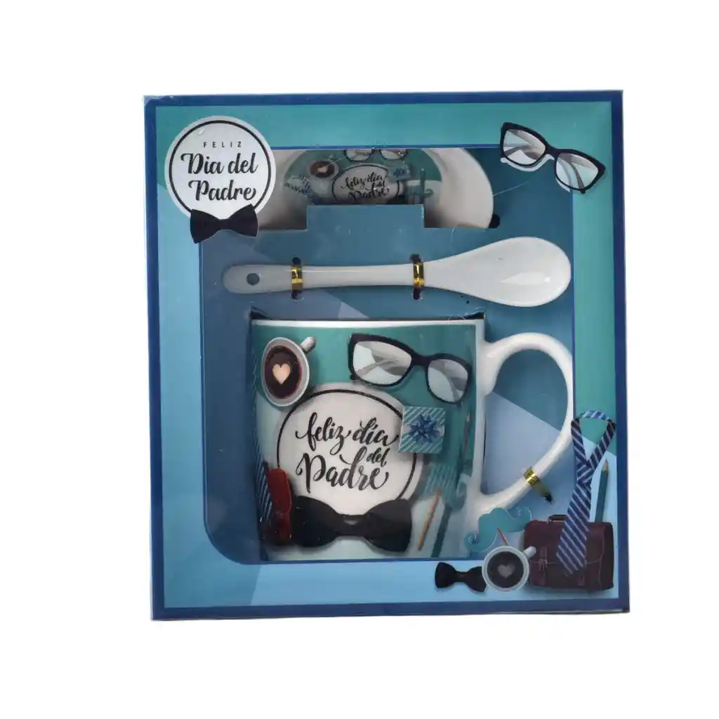 Mug Ceramica Pocillo Dia Del Padre Con Plato Y Cuchara