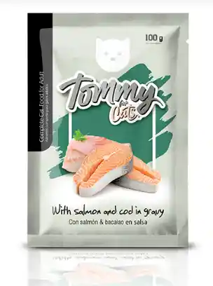 Tommy Pouch Gatos Salmo Y Bacalao En Salsa 100g