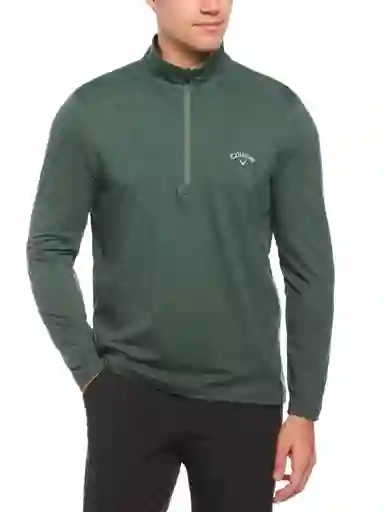 Talla L Mens Lightweight Quarter Zip Golf Pullover - Forest Htr / L