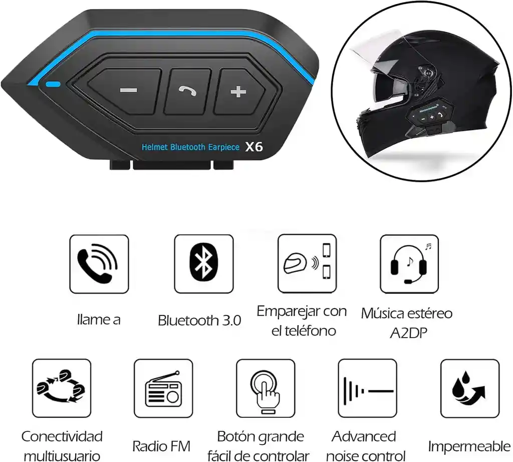 Audifonos Bluetooth Casco Tipo Intercomunicador Negr