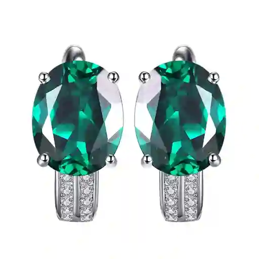 Aretes Topos Para Mujer Esmeralda Rusa Circones Plata 925