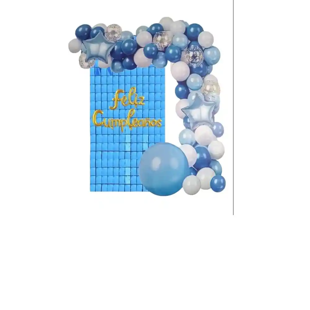 Kit De Globos Fiesta Feliz Cumpleaños Azul X72 Piezas